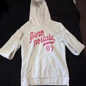 White hoodie with pink logo